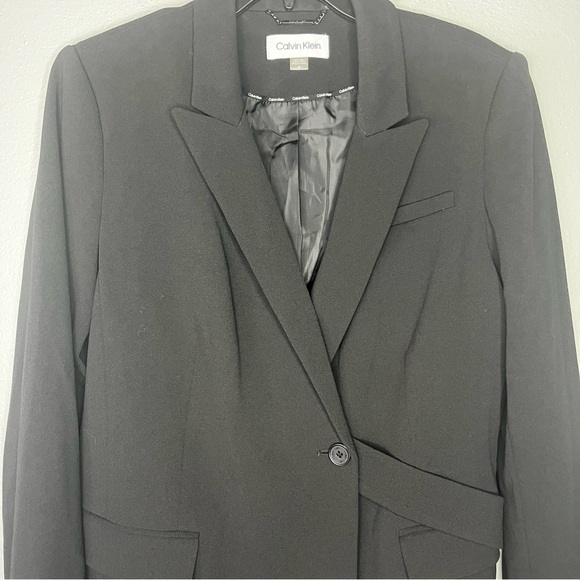 Calvin Klein One Button Strap Blazer Jacket Women 16 Black Lined Career Casual - Picture 2 of 10